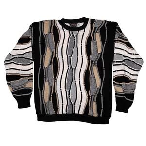 Vintage Coogi Style Cosby Sweater Medium Black 3D Knit Acrylic Made USA Milford
